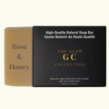 Rose & Honey soap bar with black packaging from The Glow GC Collection on a white background