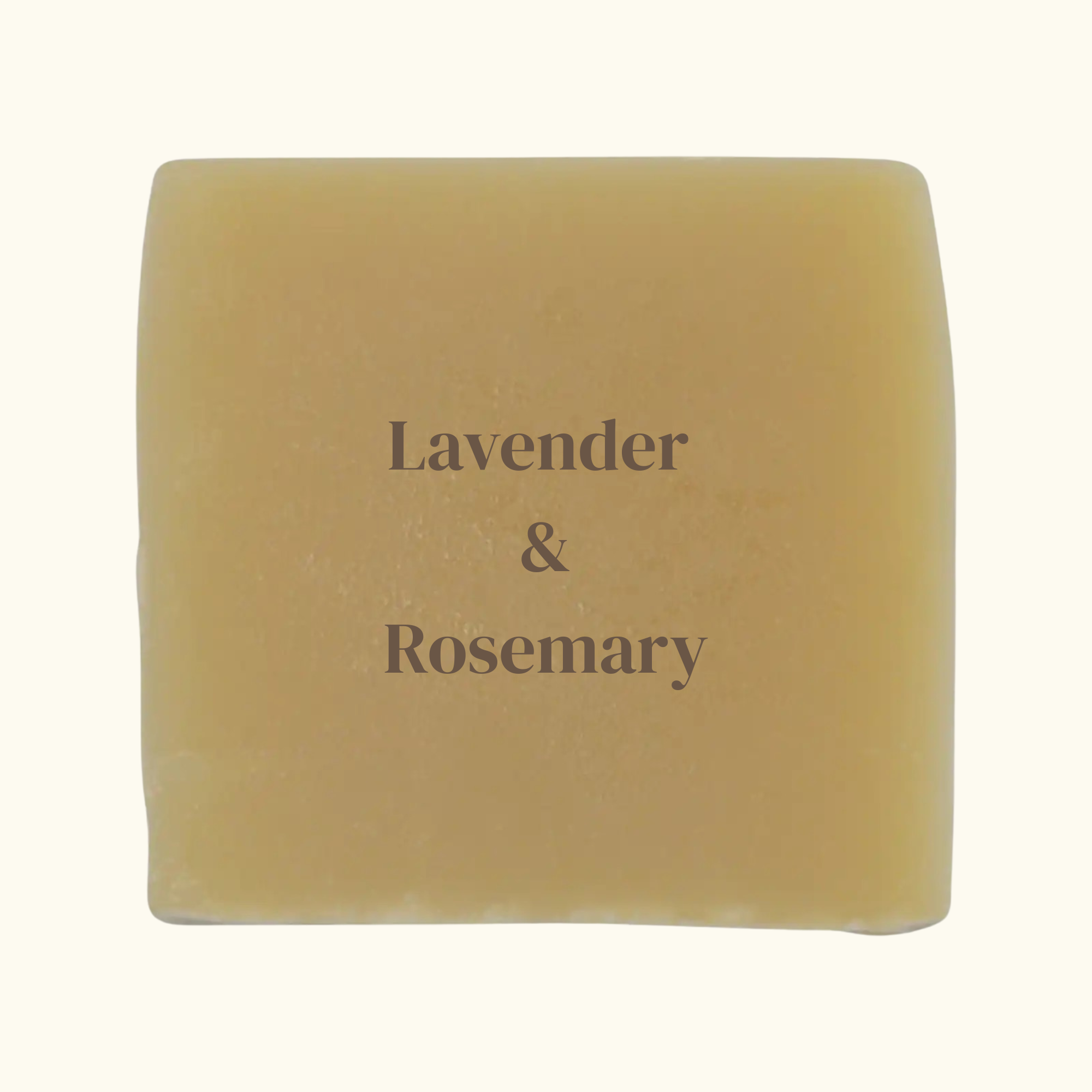 Bar of soap with 'Lavender & Rosemary' text on a white background