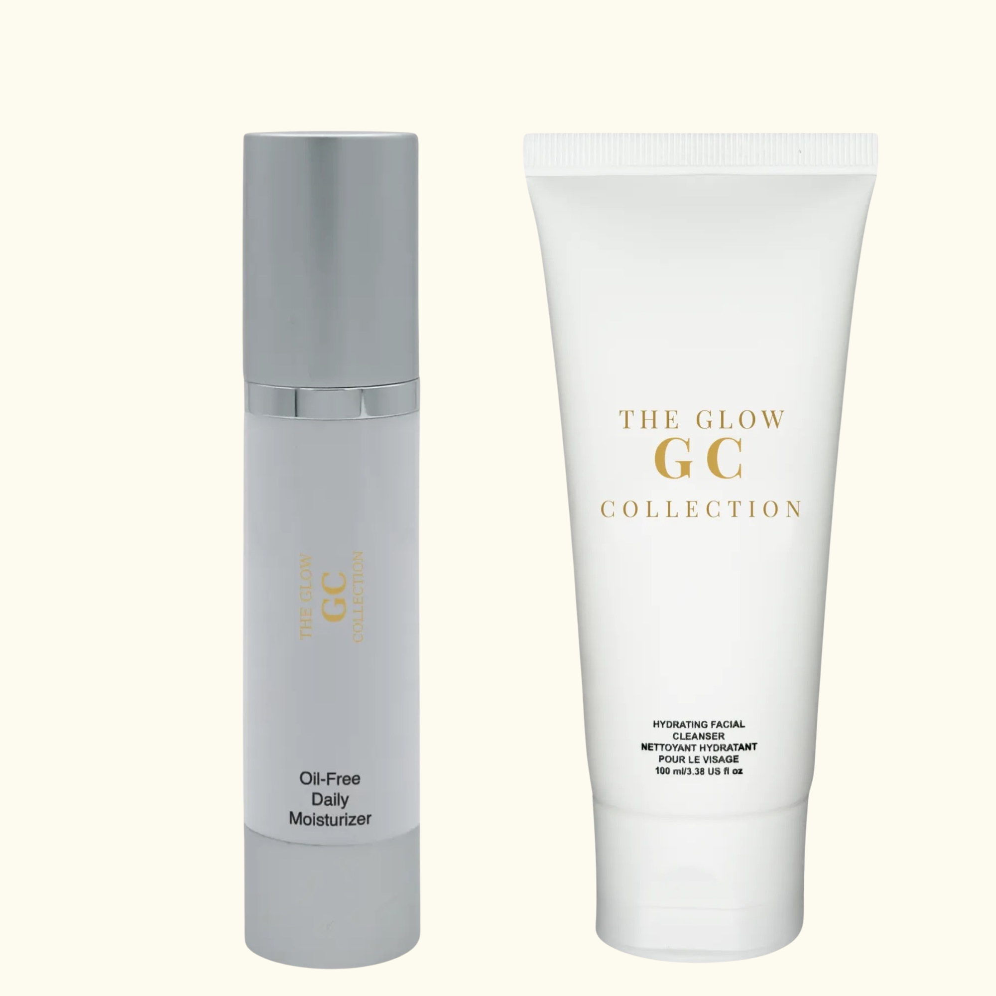 Two skincare products from The Glow GC Collection on a white background