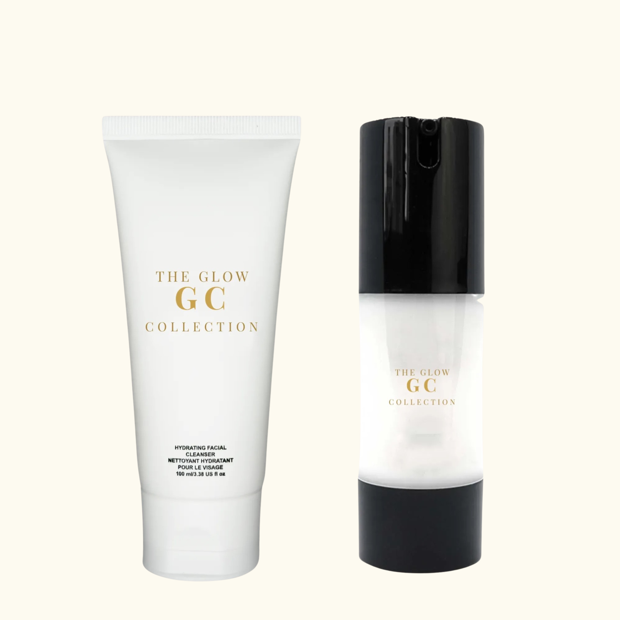 Two skincare products from The Glow GC Collection on a white background
