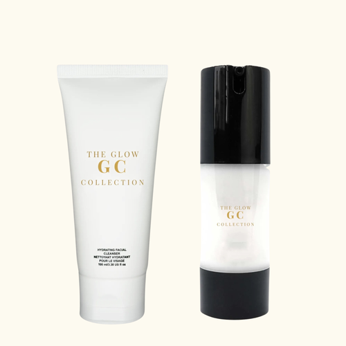 Two skincare products from The Glow GC Collection on a white background